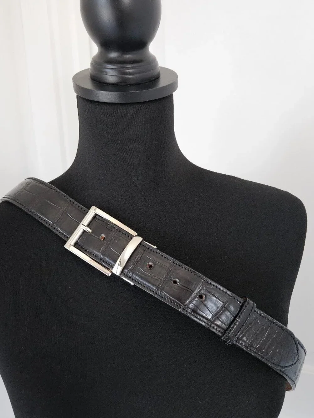 Rene Mancini Milano Italy Men Black Leather belt size 5/115 camel inside
